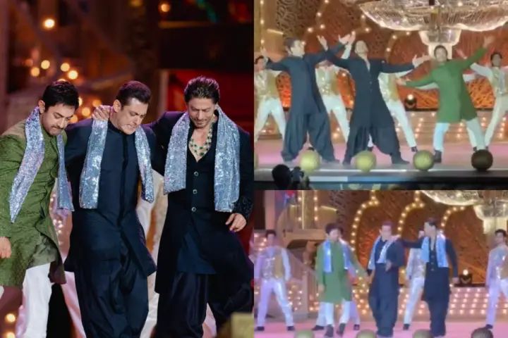 In Jamnagar, Shah Rukh, Salman, and Aamir set the stage on fire with a Mahakavya Natu Natu dance, the video has gone viral; watch.