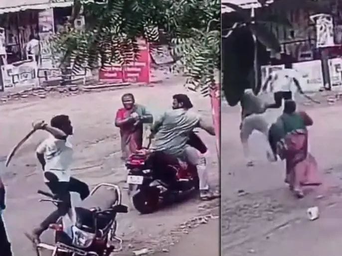 Maharashtra: Mother Chases Assailants with Stone After They Attack Her Son with Sword in Kolhapur; Chilling Video Surfaces